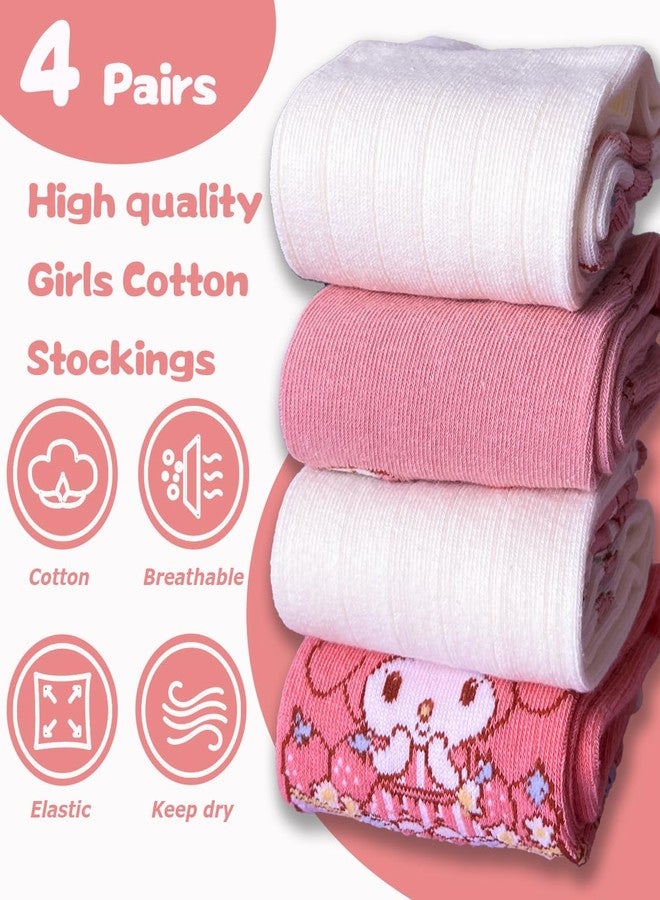 SaFeHoM 4 Pairs Knee High Socks for Girls & Women, Cute Cartoon Thicken Over Knee Stockings Cotton Long Socks Anime Compression Stocks 15" (Pink) - Image 3